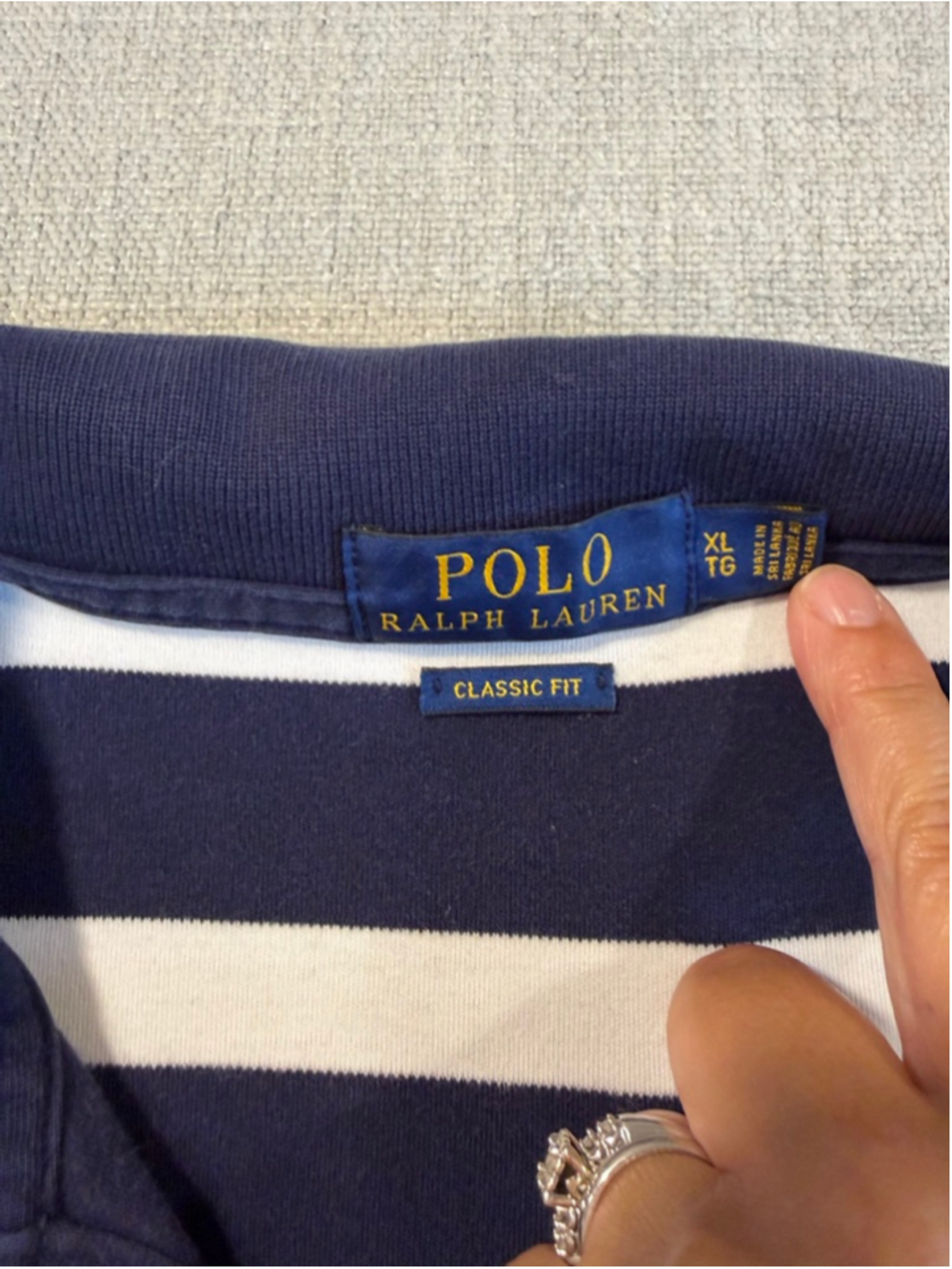 Polo Ralph Lauren navy blue white striped short sleeve cotton polo XL - Picture 4 of 8